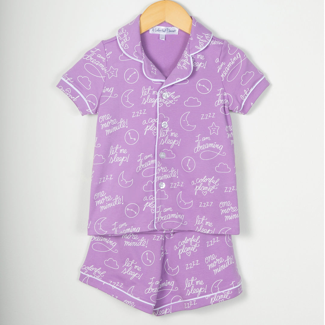 Toddlers Purple Let Me Sleep Mommy and Me Pima Cotton Pajama Shorts Set