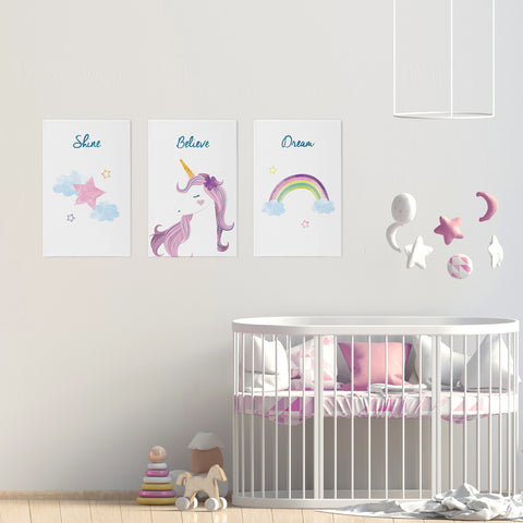 Shine, Believe, Dream Art (Set of 3)