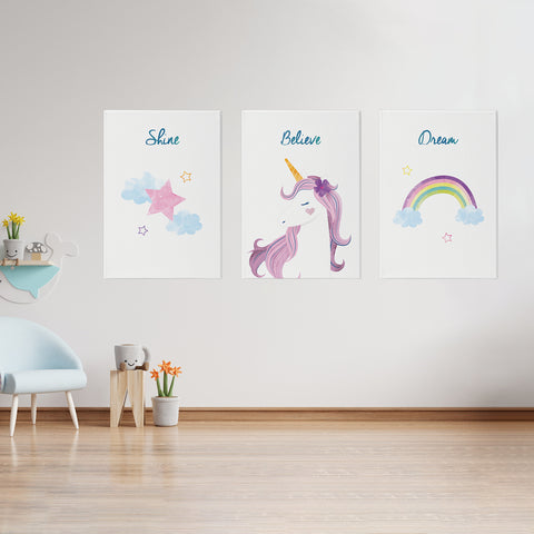 Shine, Believe, Dream Art (Set of 3)
