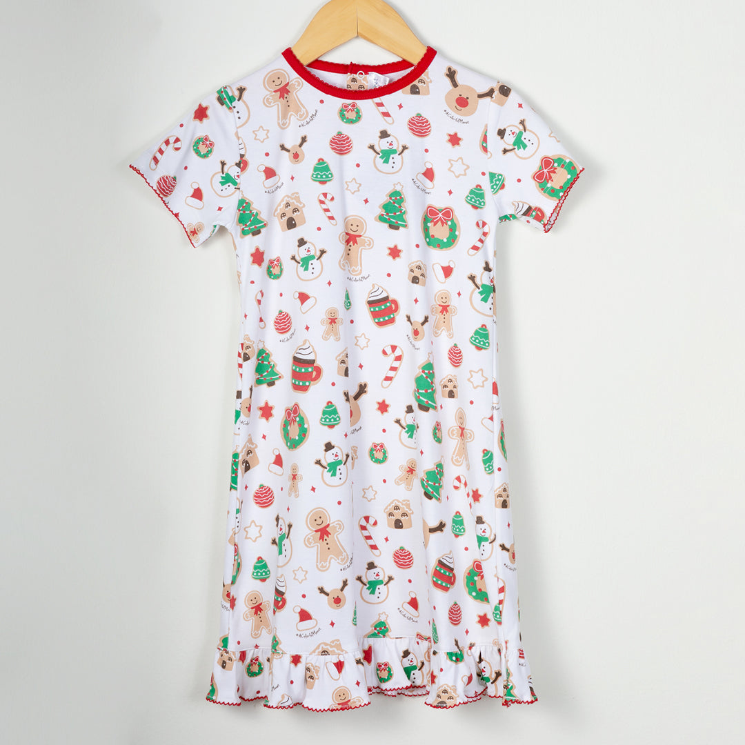 Christmas Cookies Short Sleeve Pima Cotton Pajama Dress