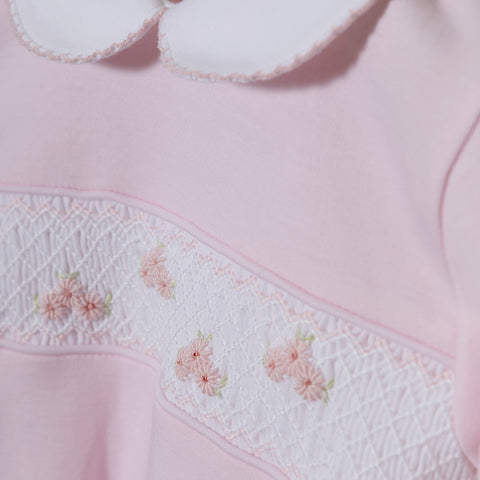 Pink Flowers Hand Smocked Footie