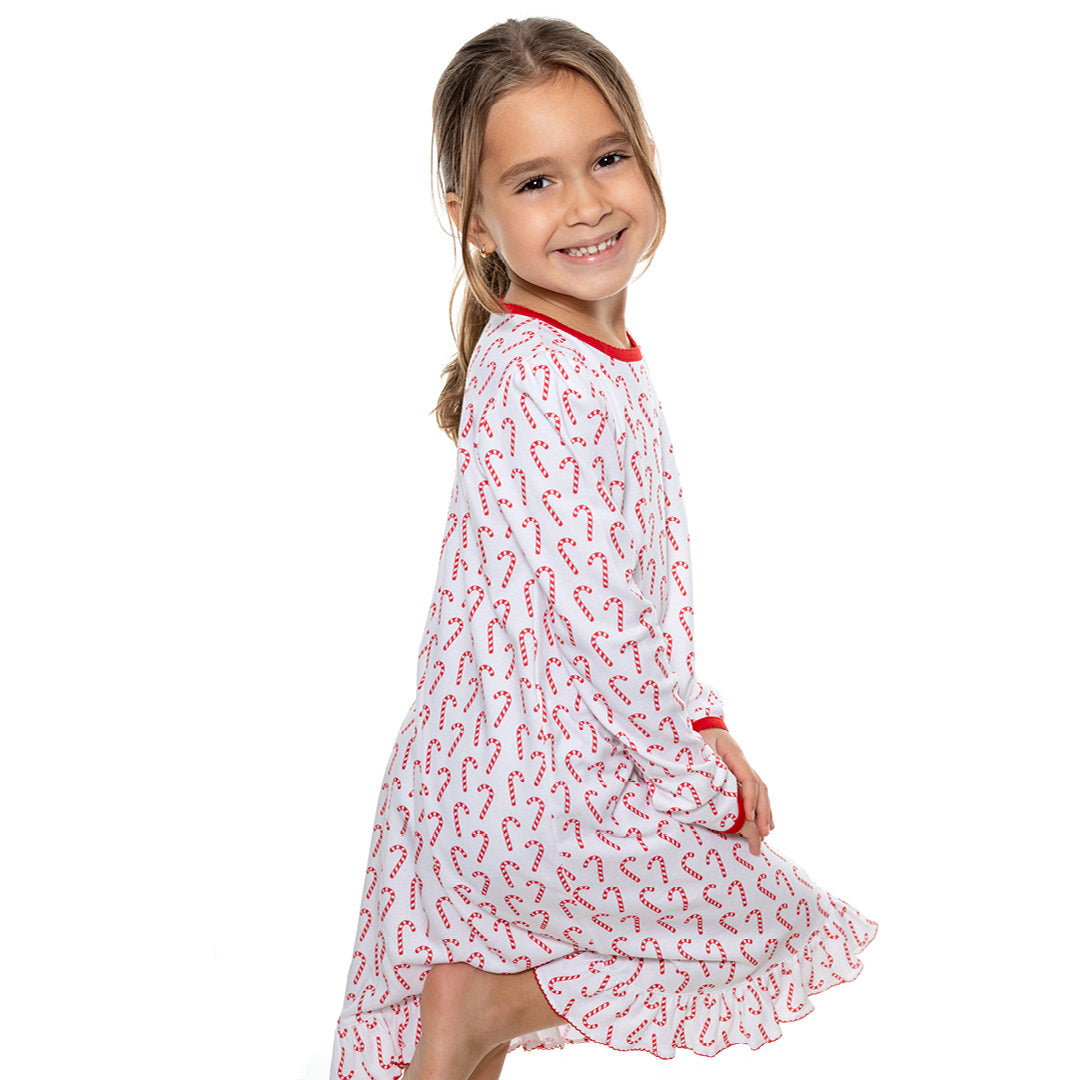 Candy Canes Long Sleeve Pajama Dress