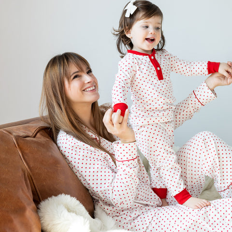 Red Hearts Long Mama Pajama Set